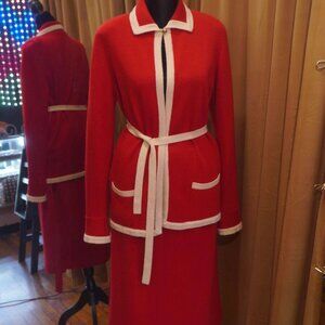 Chanel Women's Red Cashmere Skirt Suit Small